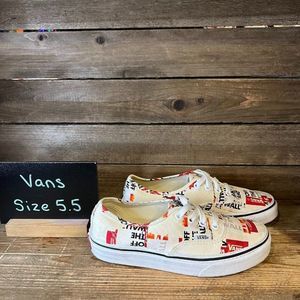 Womens Vans Era Beige‎ Red Off The Wall All Over Print Sneakers Shoes Size 5.5